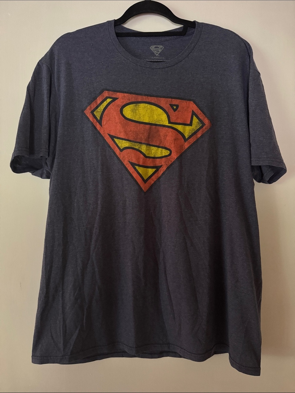 DC Comics Men's Superman Shield Graphic Tee - Navy with Red & Yellow Logo